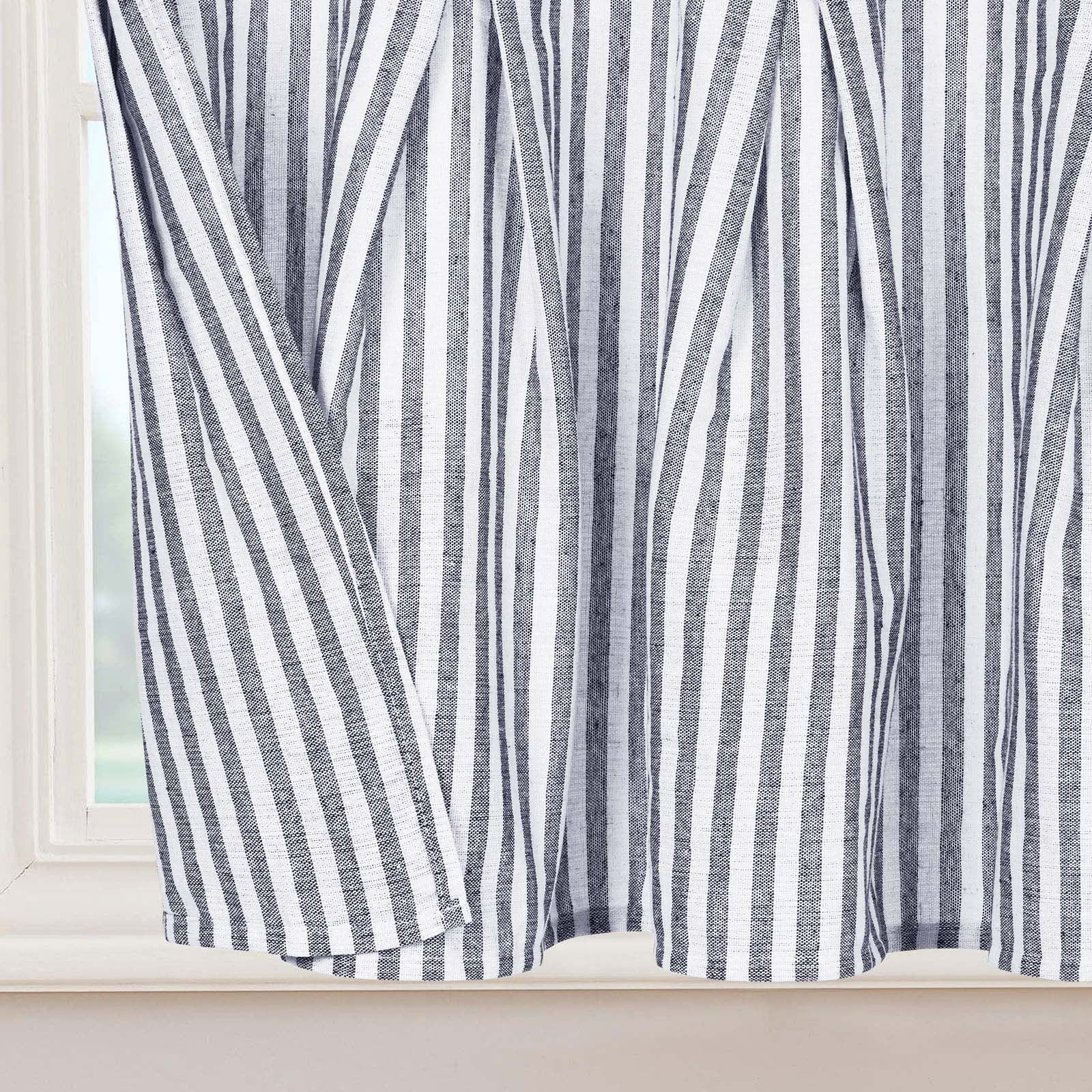Alishomtll Modern Blue Stripes Bohemian Rod Pocket Light Filtering Kitchen Valances, 52" x 18"