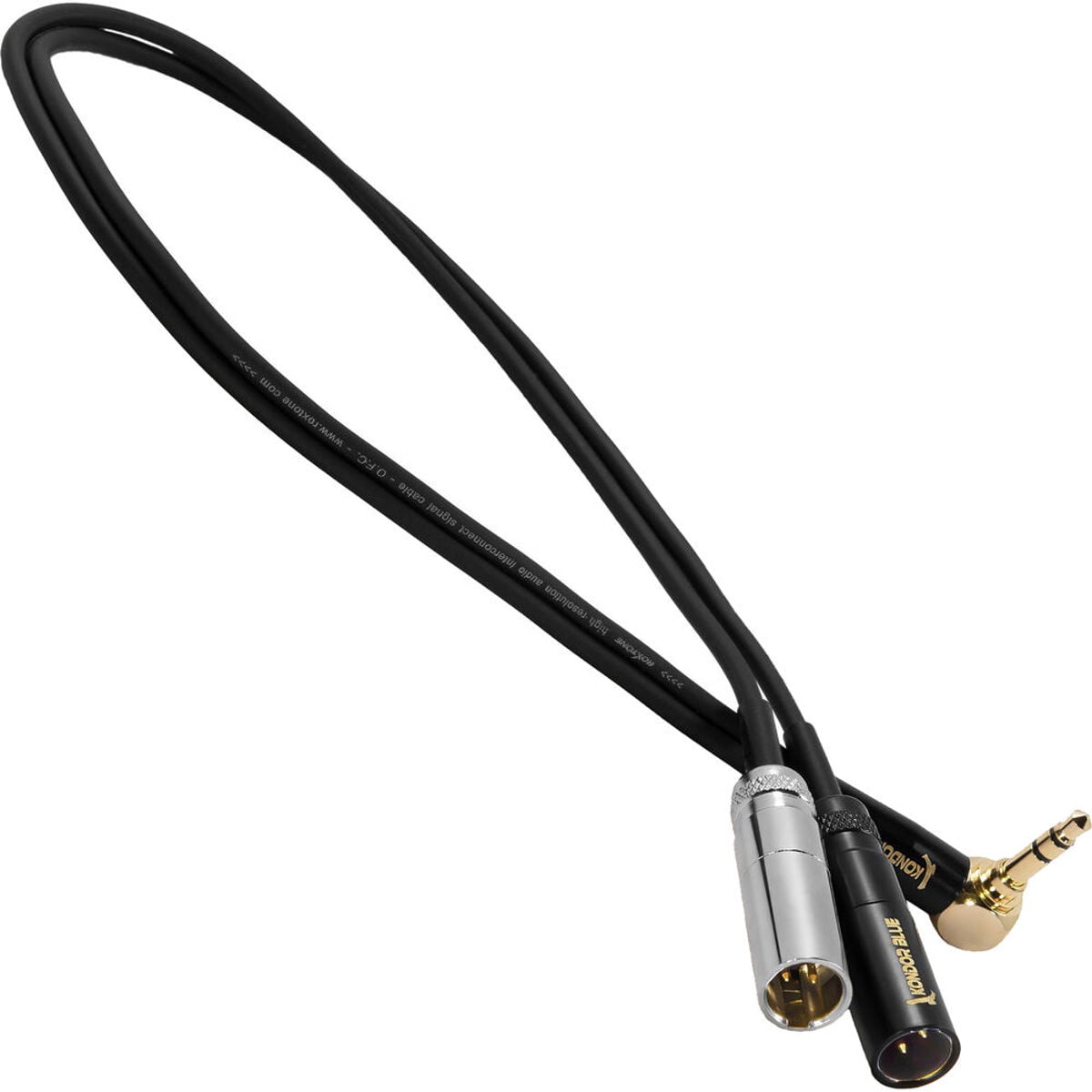 Kondor Blue Dual Mini-XLR to Right Angle 3.5mm Stereo TRS Channel Splitter for Canon C70/BMPCC 6K Pro/Rode Wireless Go II