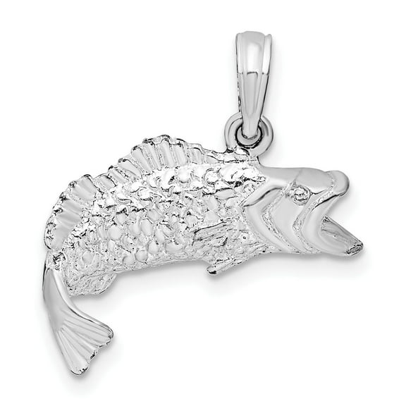 Sterling Silver Bass Fish Pendant Necklace for Men and Women, Detailed Angler Charm, Fishing Jewelry for Outdoorsman, Nature Symbol Accessory, Unisex Sport Style