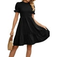thumbnail image 3 of Arvbitana Women's Mini Dress Ruffle Collar Short Puff Sleeve Short A-line Dress Solid Color Flowy Shirred Dress Summer Casual Dress for Daily S/M/L/XL/2XL, 3 of 7