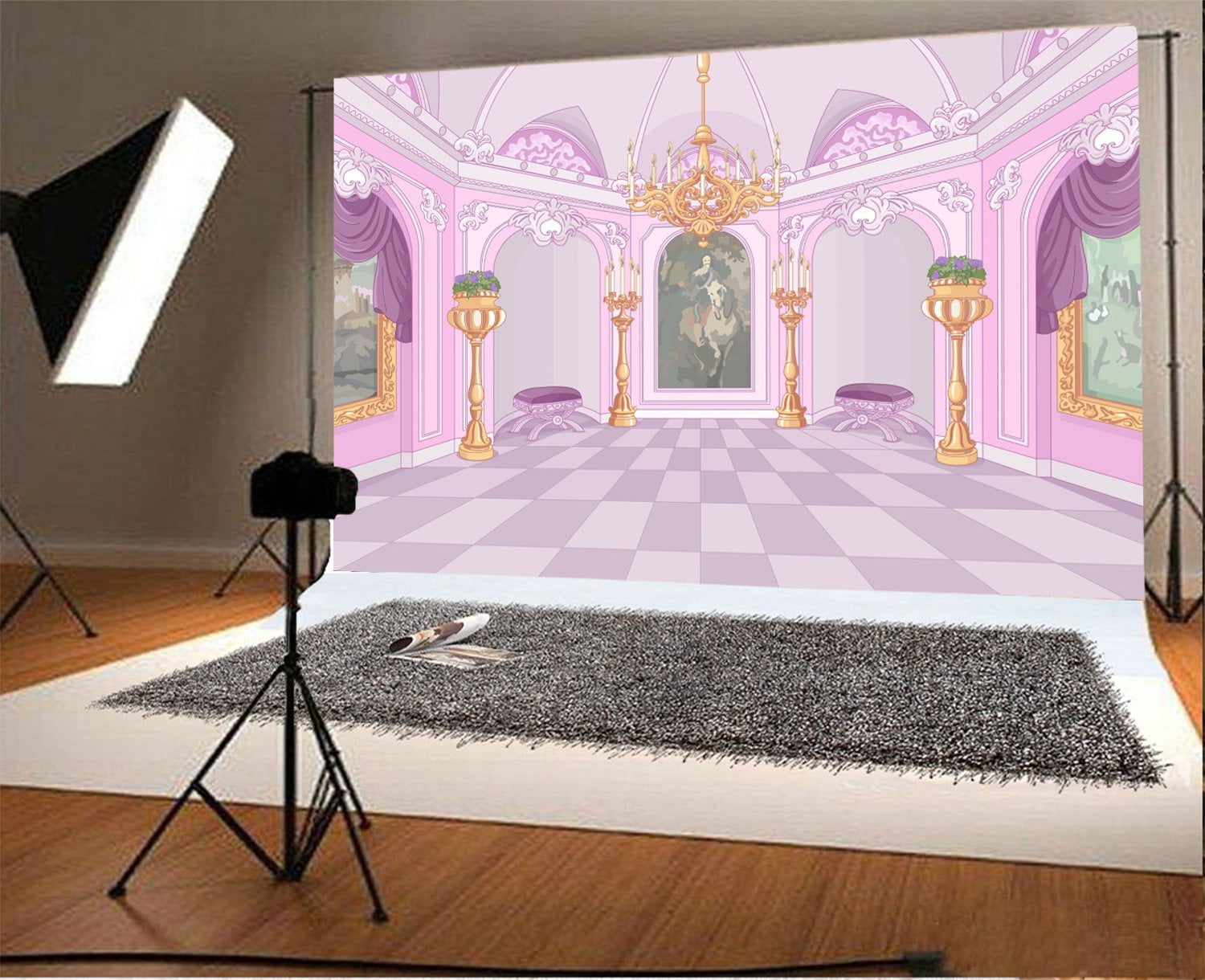 Red Carpet Stage Backdrop 8x6.5ft Vinyl Cartoon Vintage Red Carpet Stairs to Throne Spotlight Photography Background Studio Child Adult Bride Wedding Portrait Shoot Show Party Banner