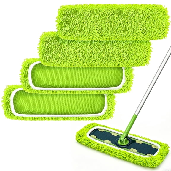 ZenClean Reusable Microfiber Mop Pads 4 Pack Compatible with SwifferSweeper XL Mop for Wet & Dry Floor Cleaning (Green)