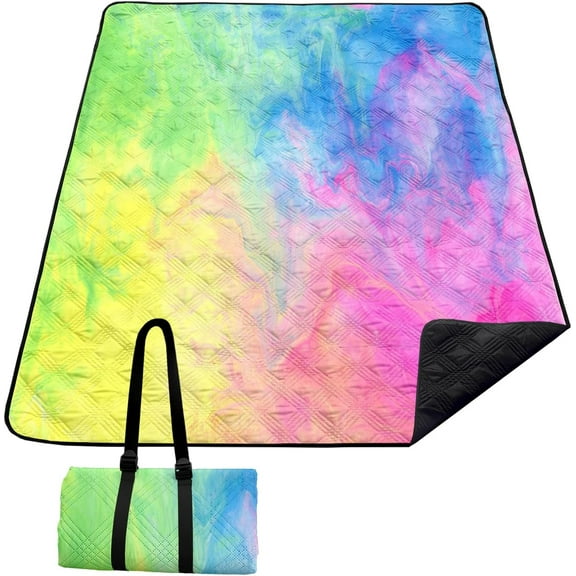 Rainbow Outdoor Picnic BlanketsTie Dyeing Waterproof Picnic Blankets 60x80 Inches Large Sandproof Beach Blanket Foldable Outdoor Blanket for Camping on Grass Picnic Mat