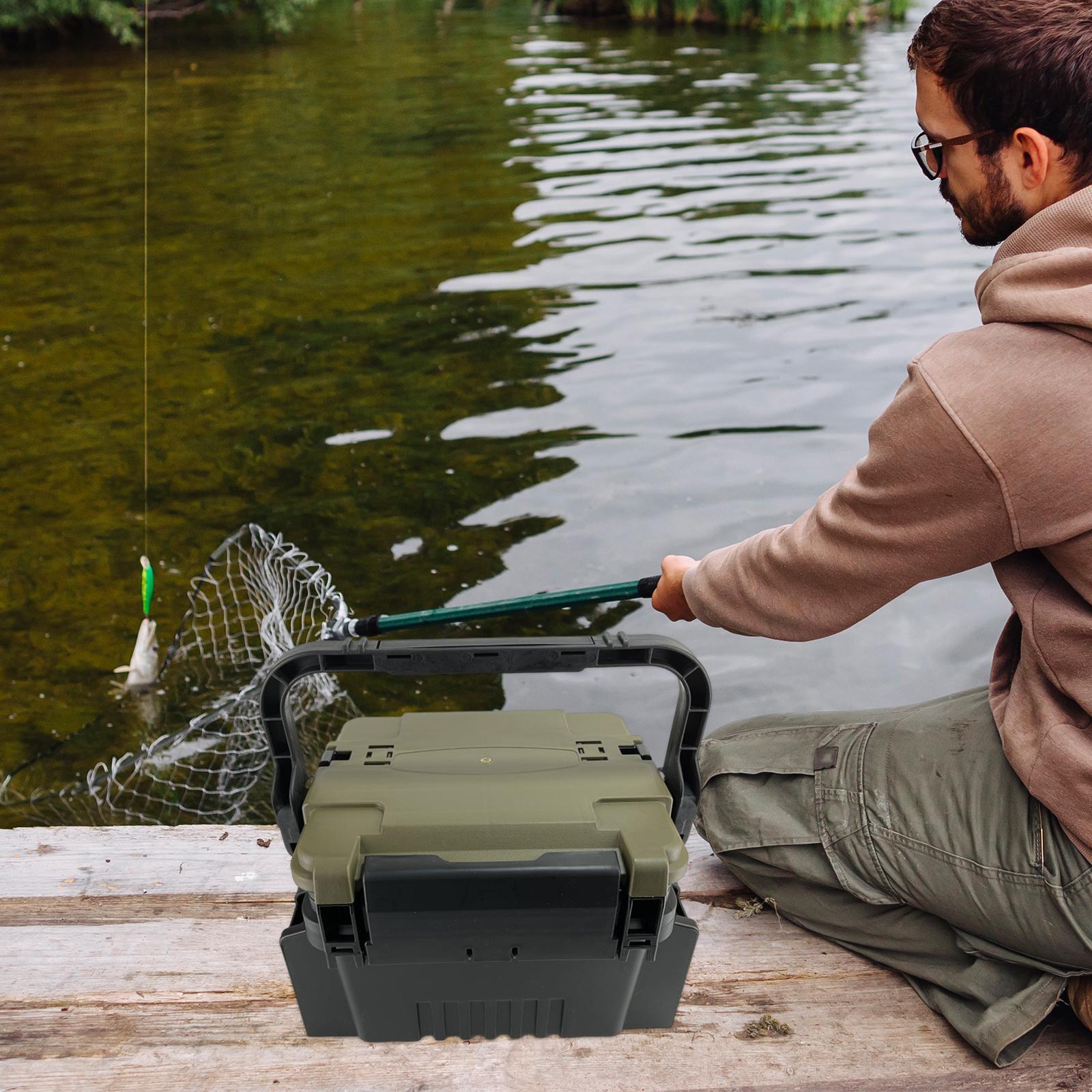 Wswqop Fishing Tackle Box Organizer with Shoulder Strap with Compartments Carrying Case Green