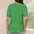 thumbnail image 4 of Xdegoge Blouse for Women V Neck Puff Short Sleeve Casual Dressy Work Office Style Loose Fit Solid Design Eyelet Hollow Out Embroidery Pattern Lightweight Summer Spring Tops, 4 of 7