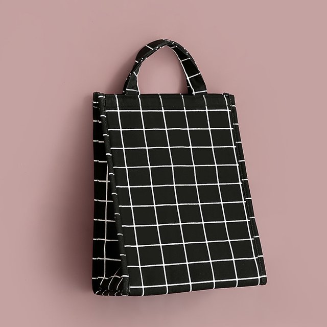 Bolsa de almuerzo reutilizable con aislamiento de lona de tela de aluminio, bolso para hombres y mujeres, escuela, oficina (rejilla negra) Rojo Verde MX-0130707FYD