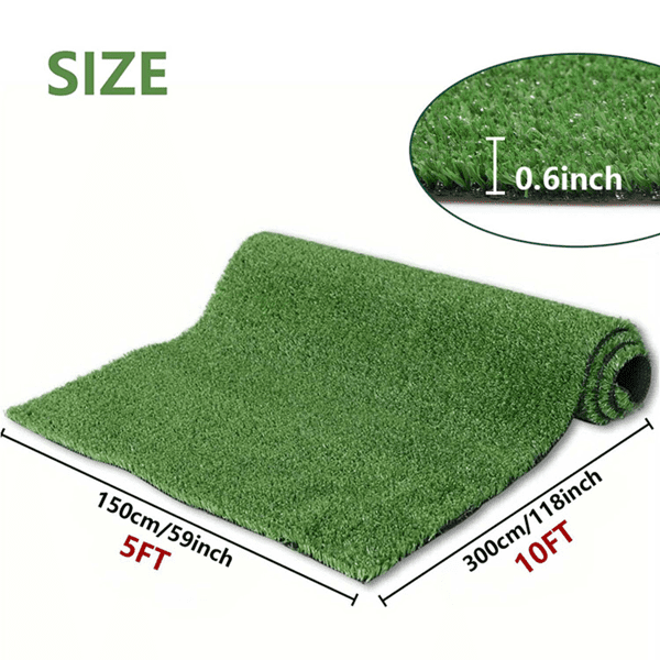 5x10Ft Artificial Grass Mat (50 Sq.Ft) - High-Quality Synthetic Turf, Efficient Drainage Holes, Pet-Friendly, Fade-Resistant for Indoor/Outdoor Use