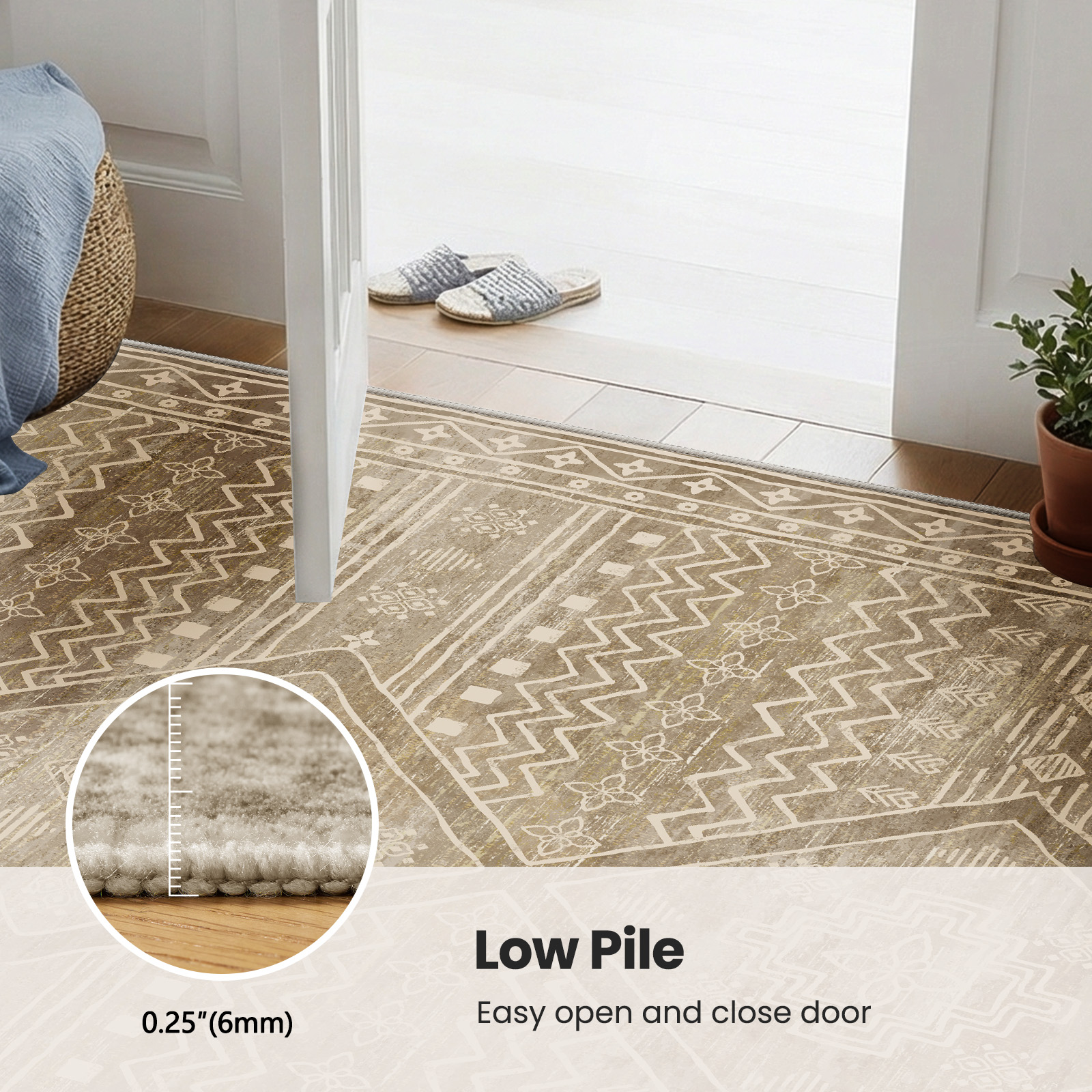 CHITOOMA 8'x10' Area Rugs for Living Room, Washable Boho Moroccan Rug Soft Vintage Distressed Geometric Tribal Area Rug for Bedroom Dining Room Office with Non-Slip Backing, Stain Resistant Non-Shed
