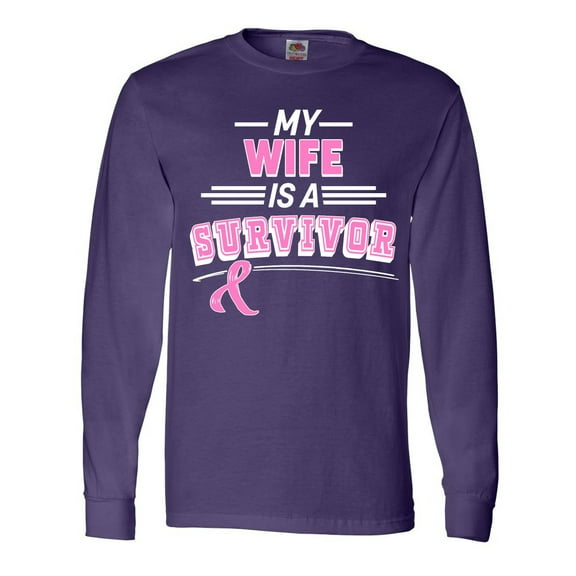 Inktastic My Wife is a Survivor Breast Cancer Awareness Long Sleeve T-Shirt
