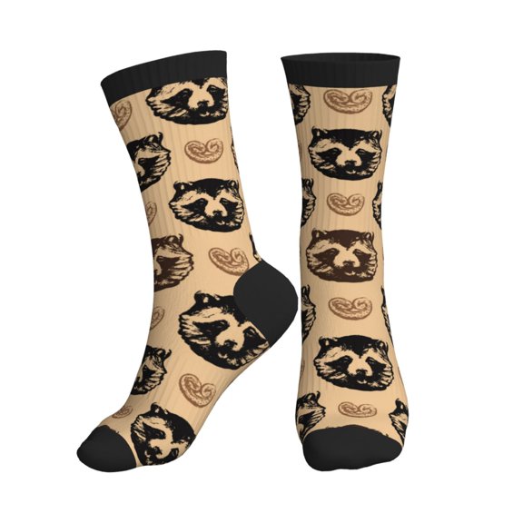 Crew Socks for Women Men Athletic - Cute Raccoon Love Soft Comfort Breathable Mid-Calf Sole Running Socks Womens Men