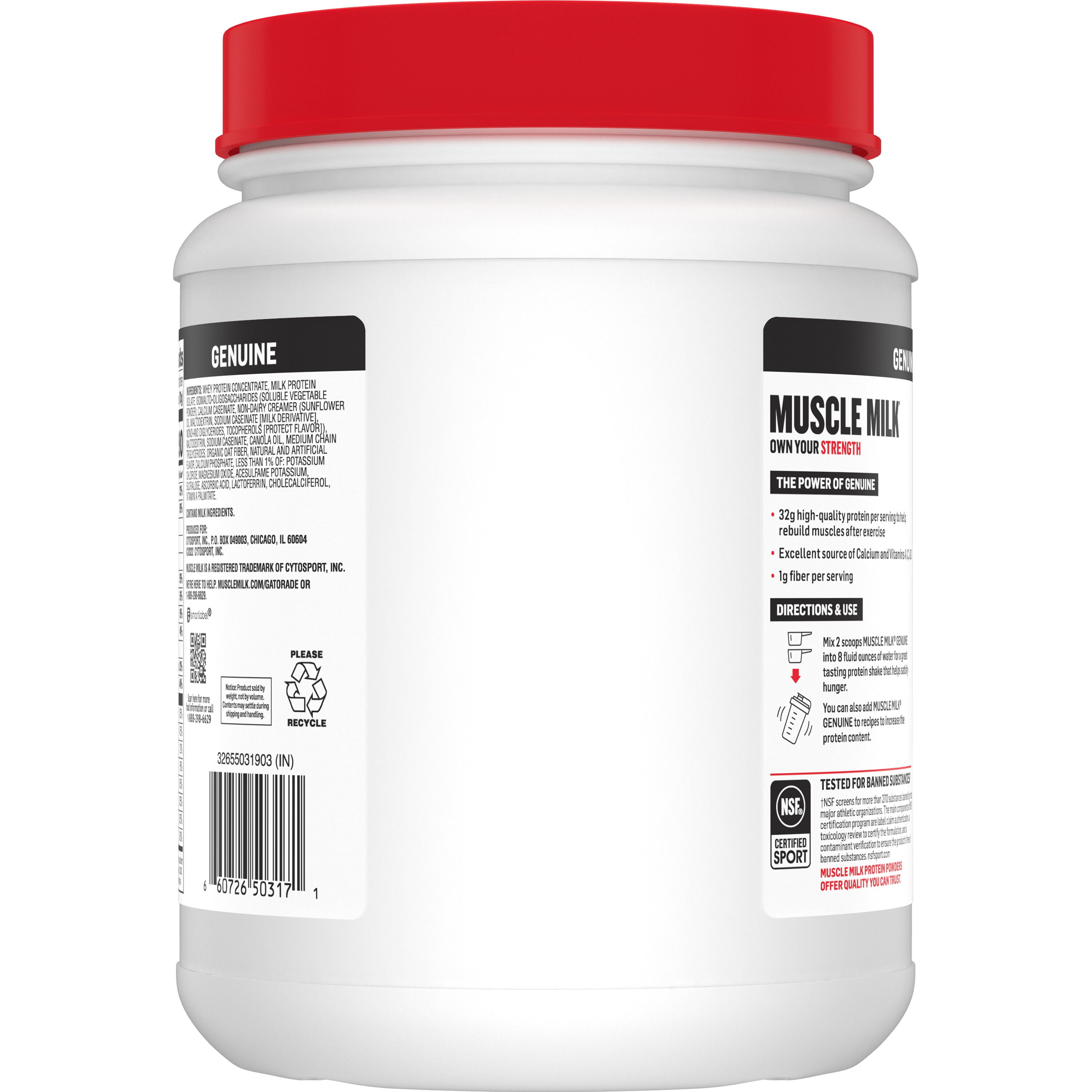 Muscle Milk Genuine Protein Powder, Vanilla, 32g Protein, 1.9lb, 30.9oz