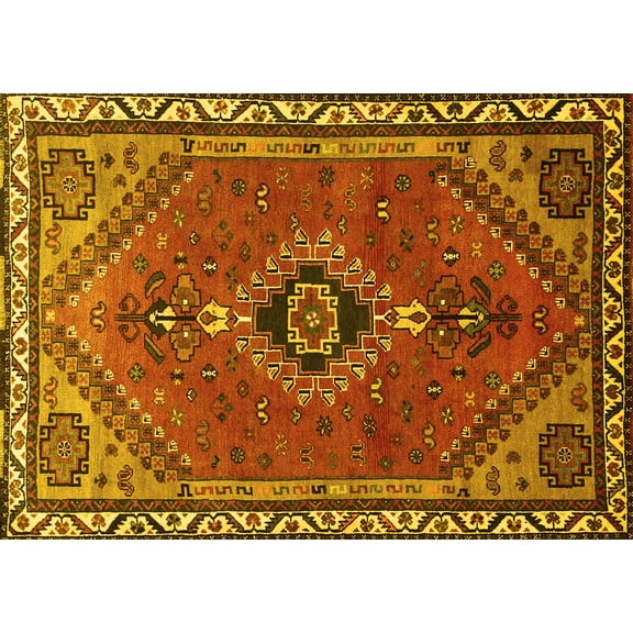 Ahgly Company Indoor Rectangle Persian Yellow Traditional Area Rugs, 5' x 7'
