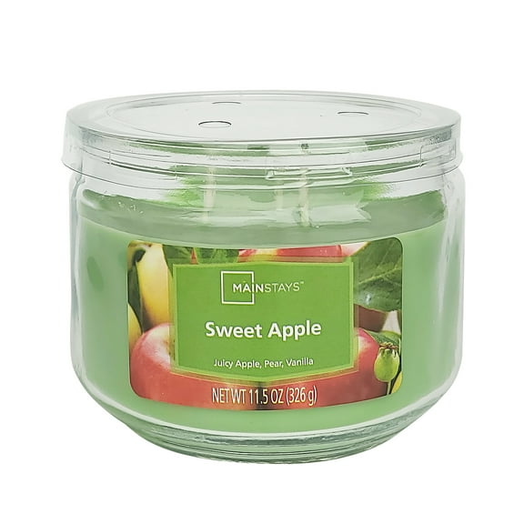 Mainstays 3-Wick Glass Jar Candle, Sweet Apple, Green, 11.5 oz