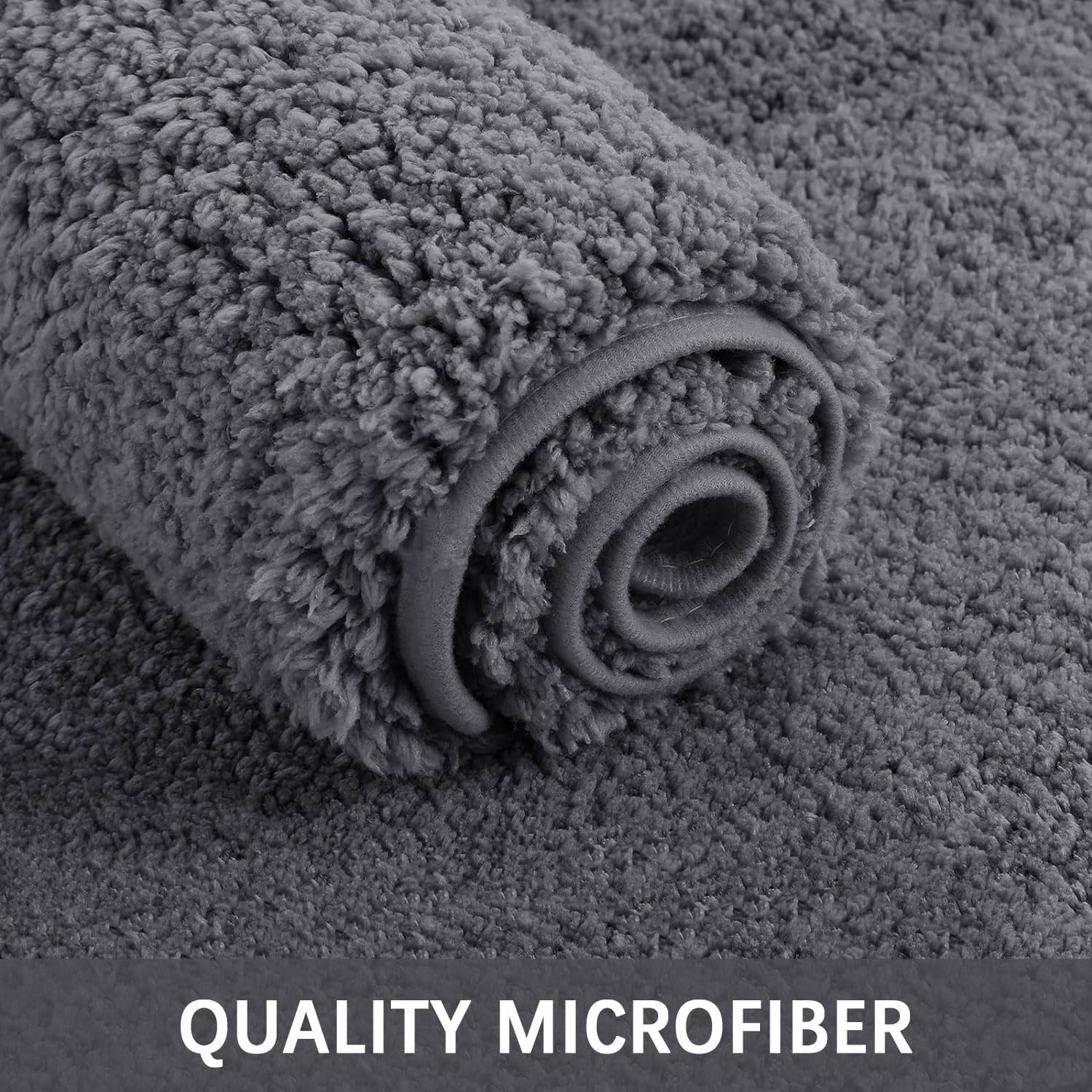 Smiry Microfiber Bathroom Rugs 2 Piece Set, Soft Non-Slip Absorbent Bath Mat And U-Shaped Toilet Contour Rug (24"x20"+30"x20", Grey)