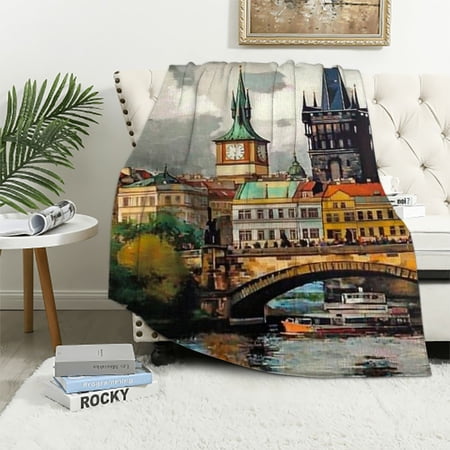 Palnkart Cityscape Bridge River Warm Lightweight Blanket Soft Fleece Blankets Throw All Seasons 40x50in