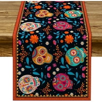 Day of The Dead Table Runner Dia De Los Muertos Sugar Skull Mexico Holiday Party Kitchen Dining Room Home Table Decorations (13.8" x 108")