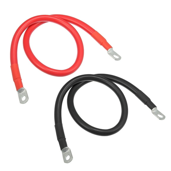 Unique Bargains 1 Pair 2 AWG Gauge 2ft Battery Inverter Cable with 3/8" 5/16" Ring Universal for Car Vehicle Black Red