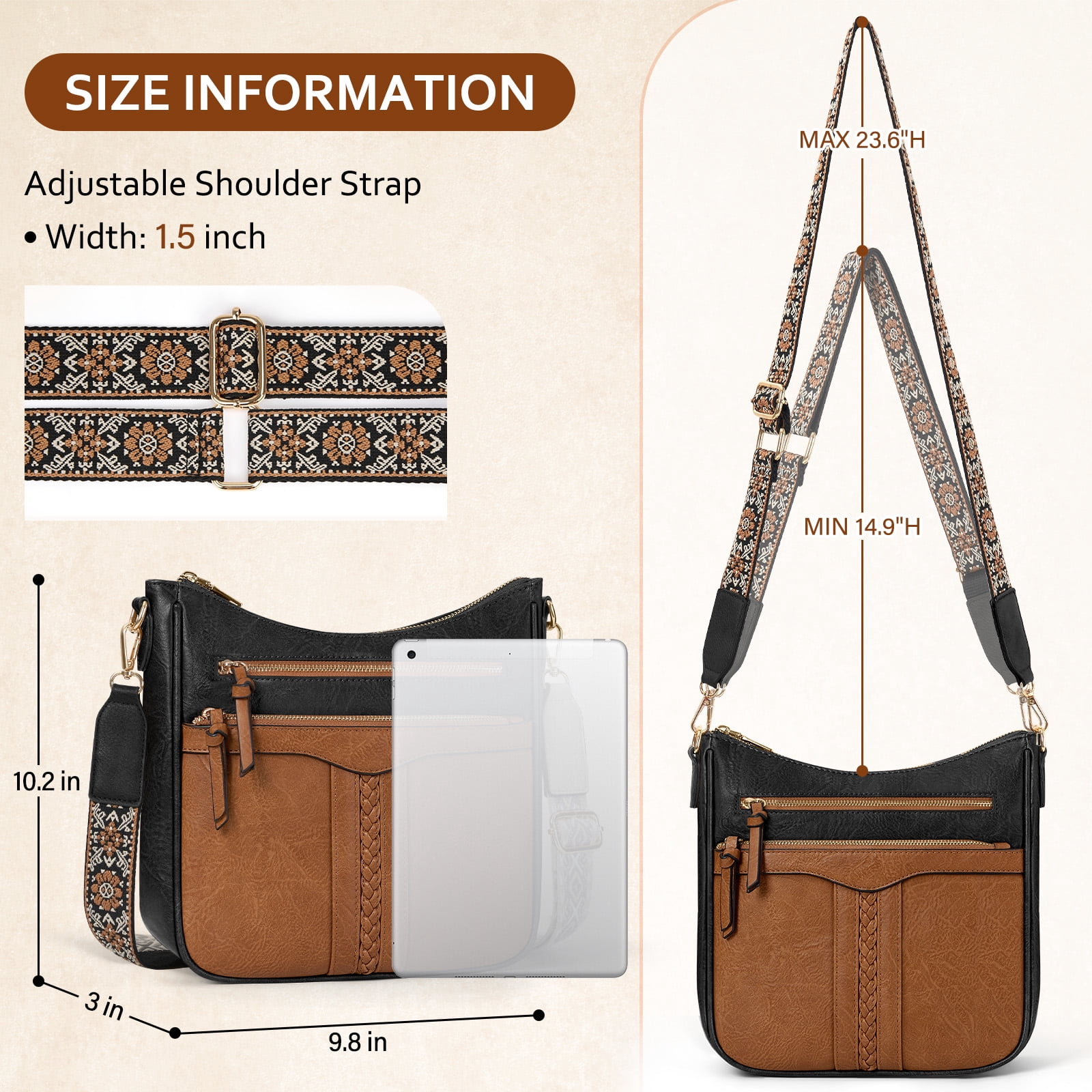 RAINSMORE Crossbody Bags for Women Leather Shoulder Handbags Trendy Crossbody Purses Soft Lightweight Travel Purse,BlackBrown
