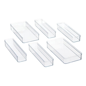 Mainstays 6-Piece Clear Plastic Drawer Organizer, Stackable Bins