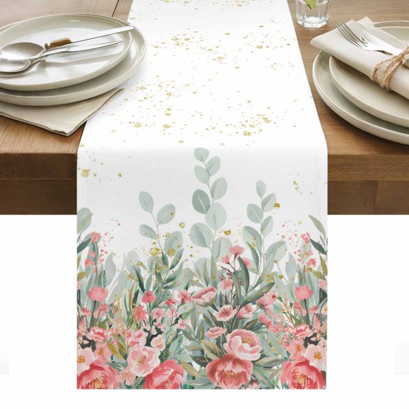 Floral Leaves Table Runner - 90 Inch Long, Kitchen Dining Table Runner Dresser Scarves, Summer Botanical Weeping Watercolor Farmhouse Decor for Coffee Tables Wedding Party Banquet