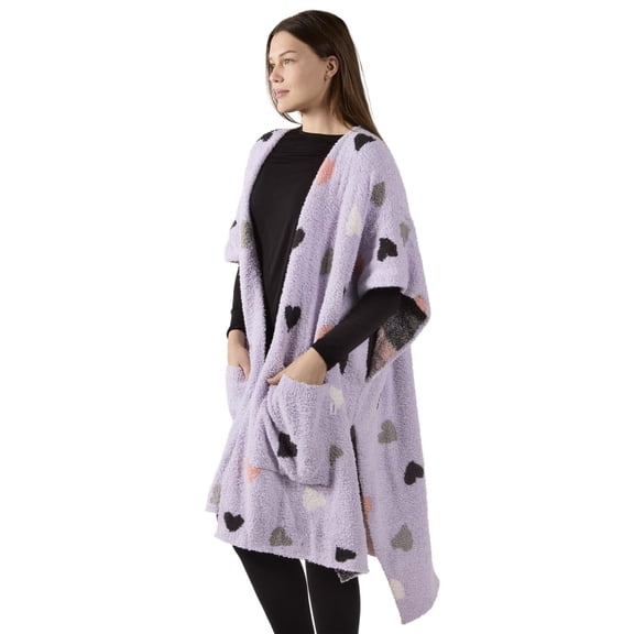 MeMoi Women's Hearts Cozy Knit Wearable Throw Robe - Womens - Female, One Size, Lavender