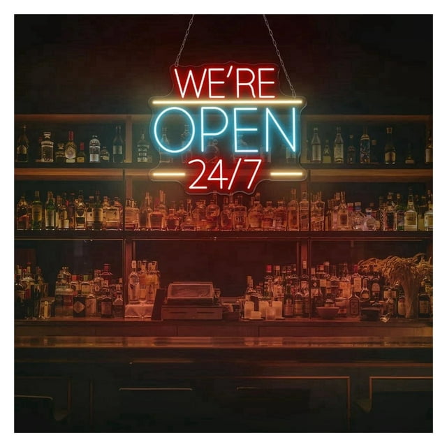 "We're Open 24/7"Neon Sign, Open Welcome Sign Window Open Sign, Shop Open Wall Art Restaurant Business Open Sign 35cm/40cm/50cm
