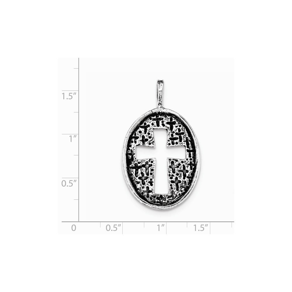 Sterling Silver Jewelry Pendants & Charms Antiqued Oval Cut-out Cross Chain Slide Pendant 