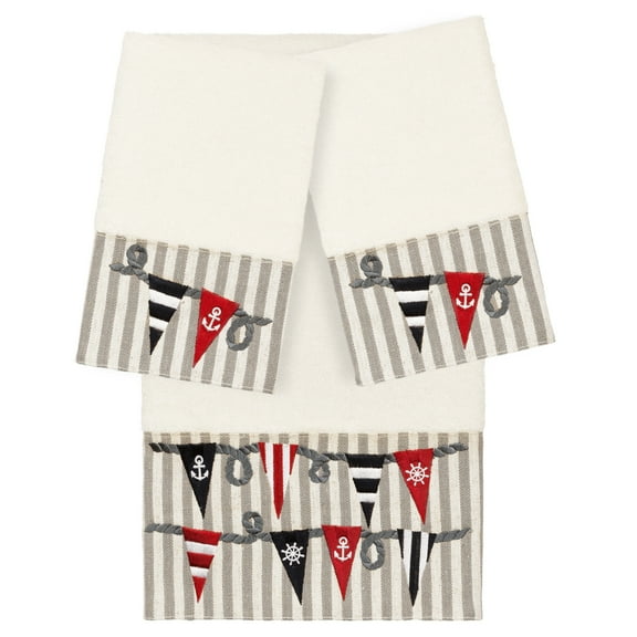 Linum Home Textiles Ethan 3 Piece Embellished Towel with Two Hand Towels