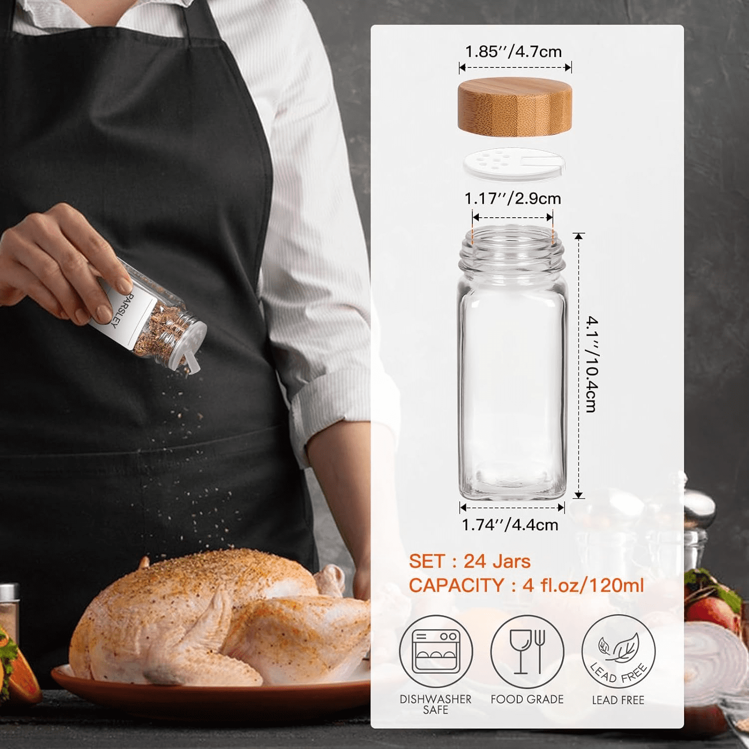 CycForge 24 Pcs Spice Jars with Lids and Labels,4 oz Empty Spice Containers Bottles for Pantry,Cabinet, Drawer, with Collapsible Funnel