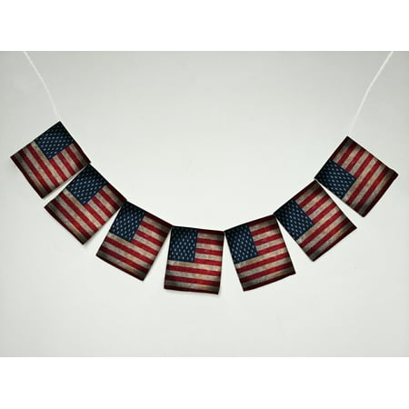 - GCKG Vintage Retro Style US Flag Stars and Stripes American Flag Bule Red Banner Bunting Garland Flag Sign for Home Family Party Decoration
