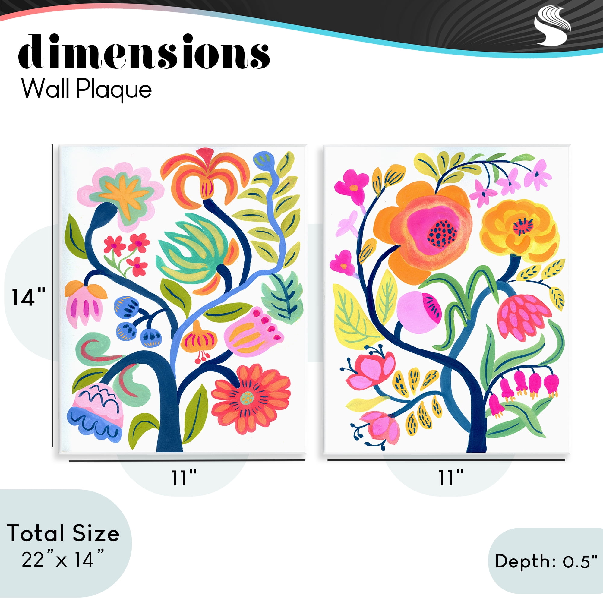 Stupell Industries Colorful Boho Blue Tree 2 Piece Wall Plaque Art Set, design by Suzanne Allard