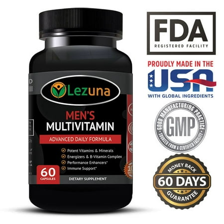 Living Multivitamin - Lezuna Men's Daily Multivitamin/Multimineral with Vitamins A, C, E, D, B1, B2, B3, B5, B6, B12, Magnesium, Biotin, Spirulina, Zinc and more - 60 Multivitamins