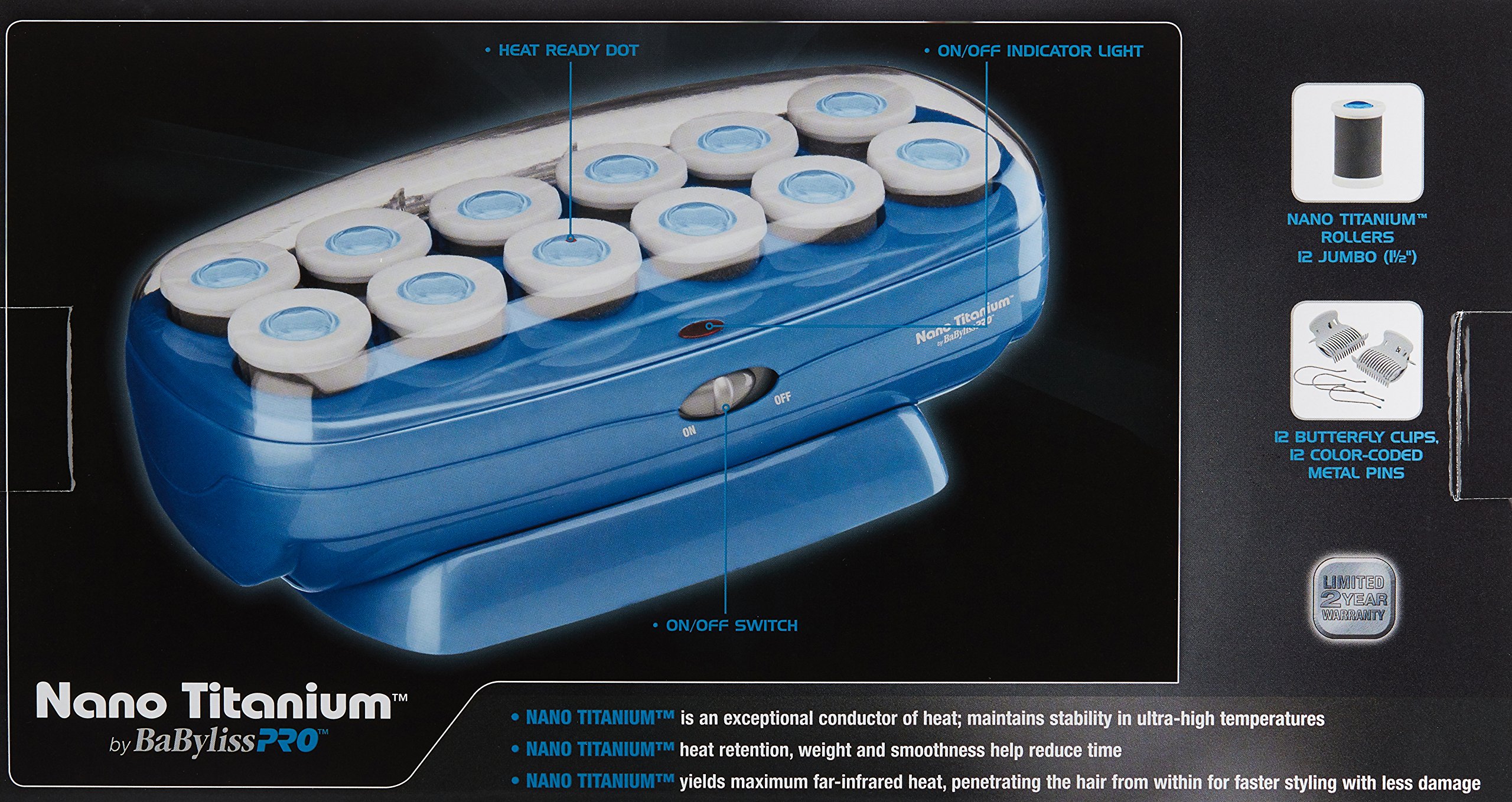 ($75 Value) BaBylissPRO Nano Titanium Ceramic Hair Rollers, Blue, 12 - image 3 of 9