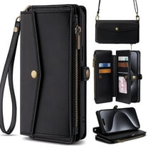 for Motorola Moto G Stylus 5G 2023 Case Wallet with Card Holder Zipper Bills Slot, Soft PU Leather Detachable Shoulder Strap and Wrist Strap Kickstand for Moto G Stylus 5G 2023 Rugged Cover, Black