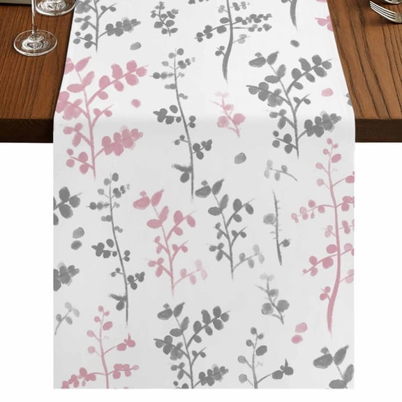 Table Runners 60 Inches Long Dress Scarves, Pink Grey Botanical Farmhouse Kitchen/Dining Table Runner, Small Coffee Tablerunners, Watercolor Spring Floral Summer Leaf 13x60 Inch