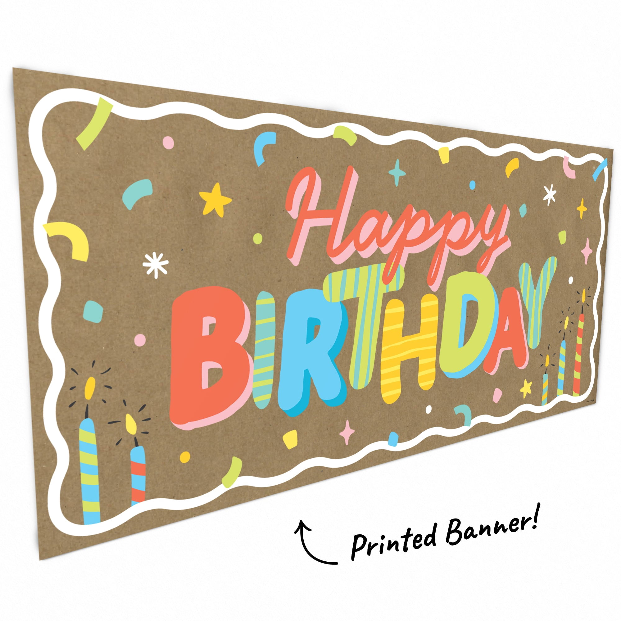 Big Dot of Happiness Party Time Birthday Kraft Paper Banner, Colorful Birthday Banner, Printed Brown Paper Party Sign Decoration – 1 Count