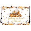 thumbnail image 3 of Fall Pumpkin Baby Shower Backdrop Falling in Love with Baby Photography Background Autumn Pumpkin Floral Baby Carriage Birthday Party Decoration Banner for Kids Photo Booth Props, 3 of 3