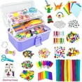 thumbnail image 1 of DIY Craft Kit for Kids - 1400-Piece Art & Craft Supplies Set with Pom-Poms, Pipe Cleaners, Wooden Sticks, Feathers, Googly Eyes, Beads, Scissors & More - Spark Creativity with Animal, Bracelet &, 1 of 6