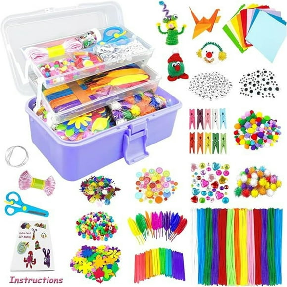 DIY Craft Kit for Kids - 1400-Piece Art & Craft Supplies Set with Pom-Poms, Pipe Cleaners, Wooden Sticks, Feathers, Googly Eyes, Beads, Scissors & More - Spark Creativity with Animal, Bracelet &