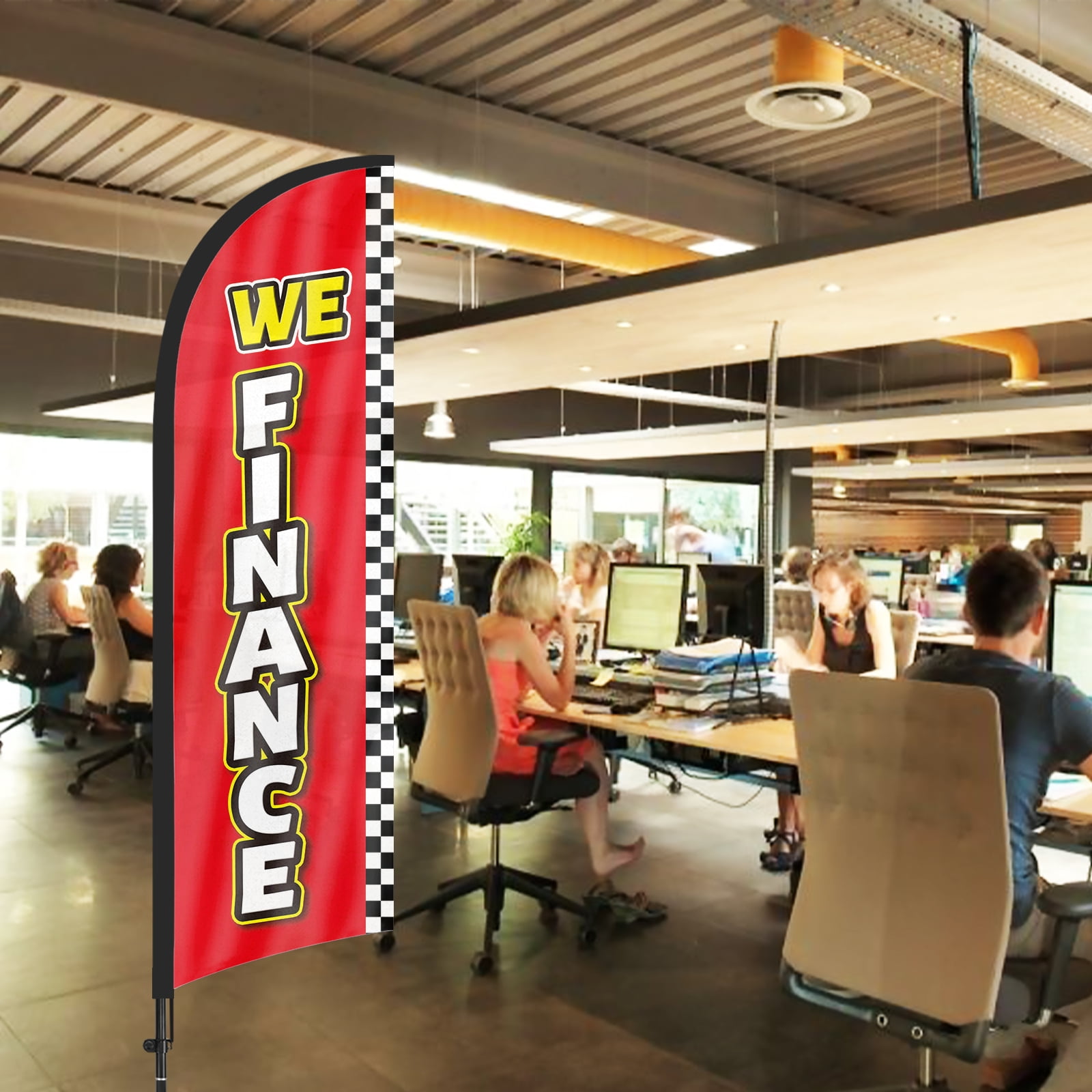 QSUM We Finance Feather Flag with Flag Pole Kit and Ground Spike, 8.2FT We Finance Windless Flag Banner Sign Business for Outdoor Advertising Sign Decoration Display