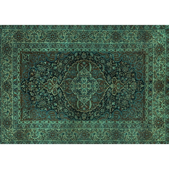 Ahgly Company Machine Washable Indoor Rectangle Persian Turquoise Blue Traditional Area Rugs, 5' x 7'