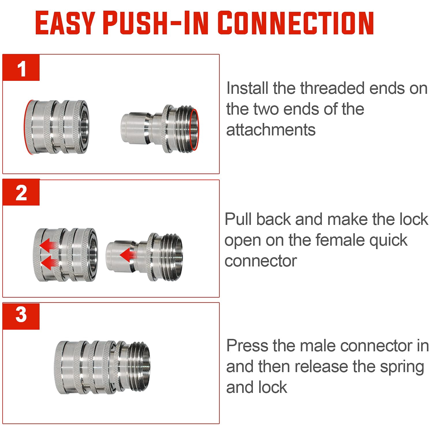 YAMATIC Water Hose Fittings Stainless Steel Garden Hose Quick Connect Water Hose Fittings - 3/4" Thread - Durability and Leak Free Upgrade