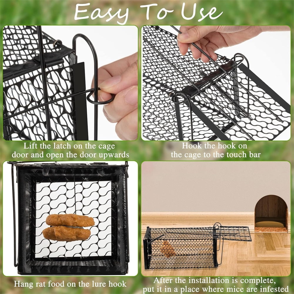 NOGIS Humane Rat Trap,Mouse Traps Indoor Outdoor Live Animal Trap Mouse Voles Hamsters Trap Small Animals Cage Catch Traps, 9x4.5x4.5 Inches (Black,2 Pcs)