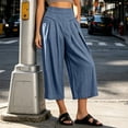 thumbnail image 5 of Miluxas Women's Wide Leg Cropped Pants Elastic High Waist Business Casual Loose Trousers with Pockets Lightweight Summer Lounge Pants Navy, 5 of 5