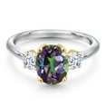 thumbnail image 3 of Gem Stone King 925 Silver and 10K Yellow Gold Green Mystic Topaz and White Zirconia Engagement Ring for Women | 2.80 Cttw | Oval 9X7MM | Gemstone November Birthstone | Size 9, 3 of 6