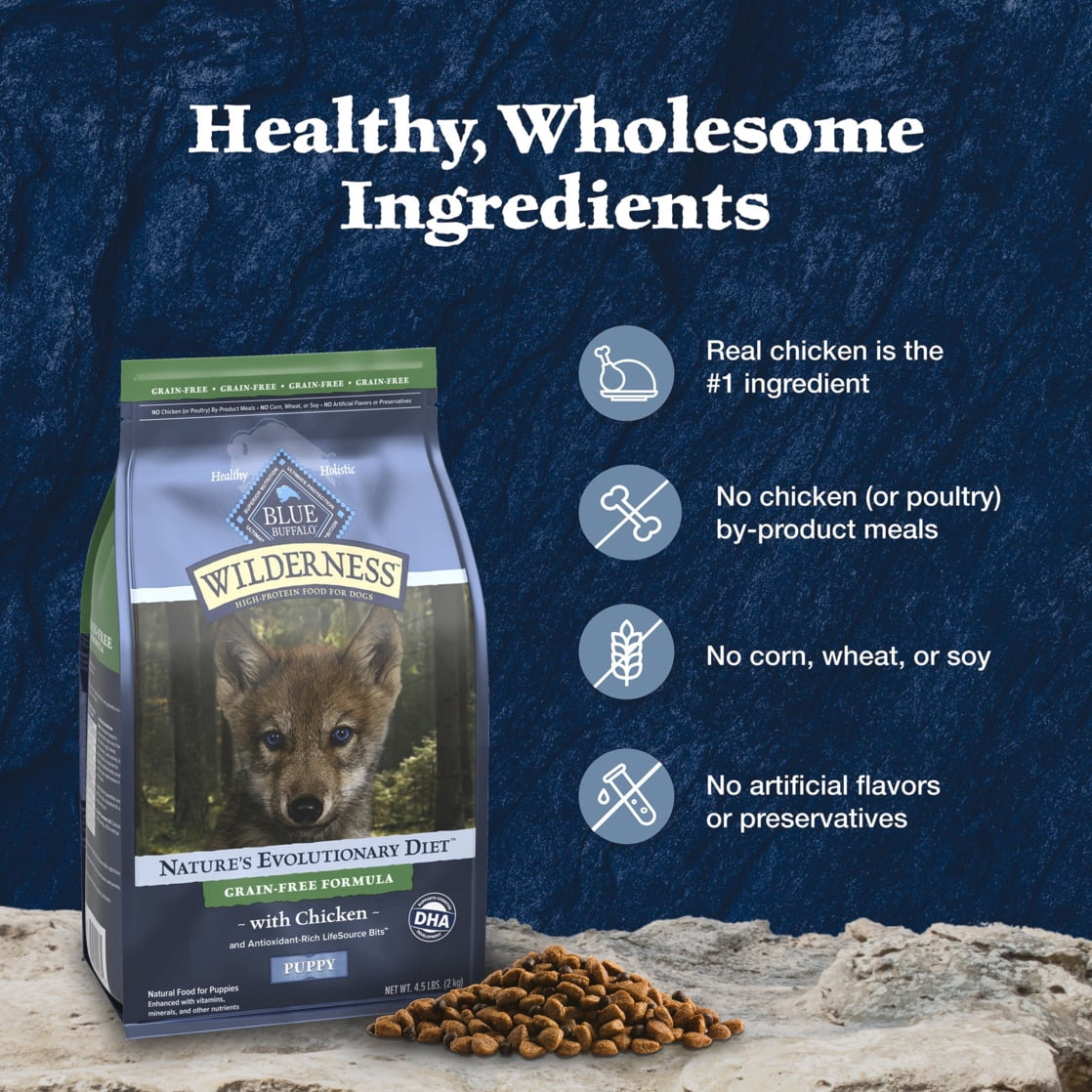 Blue Buffalo Wilderness High-Protein Puppy Dry Dog Food, Chicken, 4.5-lb. Bag