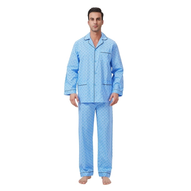 Apparonia Conjunto de Pijamas para Hombre de Algodón con Cuello con Muesca Pijamas para Hombre de Manga Larga Ropa de Dormir para Hombre con Bolsillos y Parte Delantera Fly Estampados Redondos S