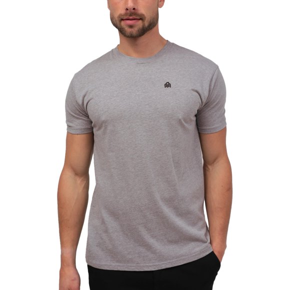 INTO THE AM Men's Fitted Crew Neck Logo Basic Tees - Modern Fit Fresh Classic Short Sleeve T-Shirts for Men (Grey Heather X-Large)