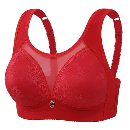 Gnurob Womens Push Up Bra Wireless Bralette Plus Size Brassiere Widen Band Bras Lightly Lined Cups Bralettes Cozy Breathable lingerie for Ladies Clearance Saving Red 4X-Large