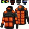 thumbnail image 4 of Zip Up Jacket Men Plain Heated Black Down Jacket Warm Fleece Lined Winter Mens Outerwear, 4 of 9